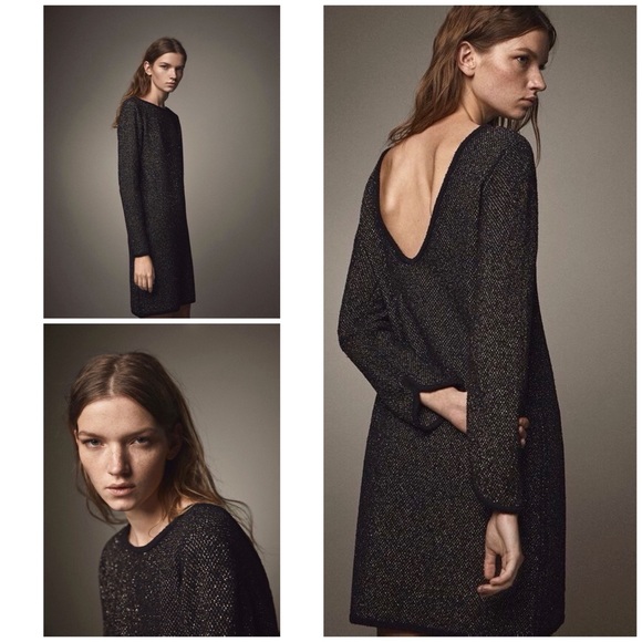 Massimo Dutti Dresses & Skirts - Massimo Dutti Black Metallic Long Sleeve Shift Dress